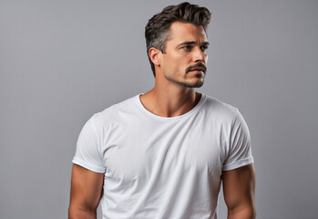 Obraz premium portrait of a man wearing a white T.shirt side look