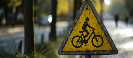 Bicycles are permitted on pedestrian's road sign.