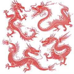 Collection of Chinese style dragon on white background