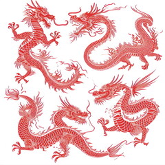 Obraz premium Collection of Chinese style dragon on white background