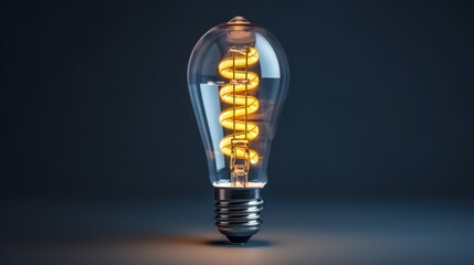 An illuminated fluorescent light bulb on a dark background.