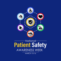 Patient safety awareness week is observed every year in March. That is serves as a  awareness promoting and Improvement patient safety practices. Banner poster, flyer and Banner, background design.