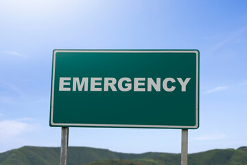 Traffic sign with 'Emergency' text