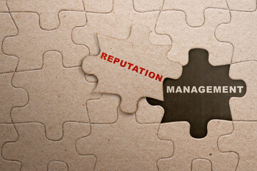 Piece of missing jigsaw puzzle with 'Reputation management' text