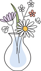 Vase With Flowers Outline