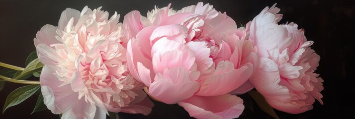 Pink peonies on a dark background, floral beauty.
