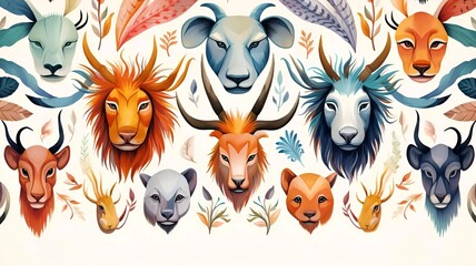 Fototapeta premium animals pattern background design with different animals