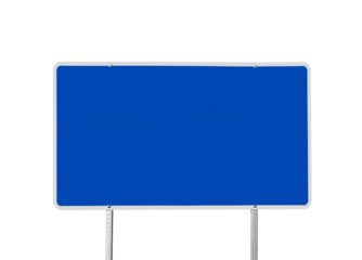 Blank blue road sign isolated with cut out background.