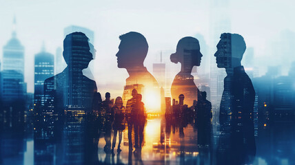 Business people, double exposure concept background