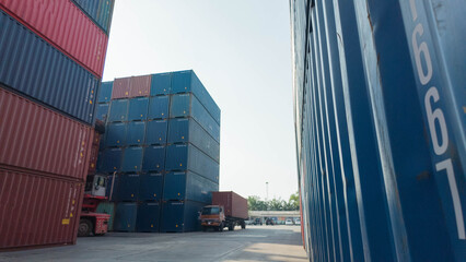 Shipping container import export cargo logistic freight port industry transport delivery trade truck commerce loading international sea technology shipment warehouse international good commercial dock