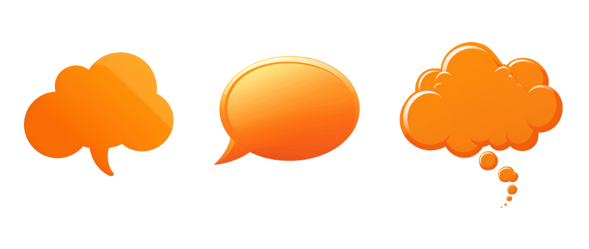 Orange thought clouds and text clouds over isolated transparent background - Powered by Adobe