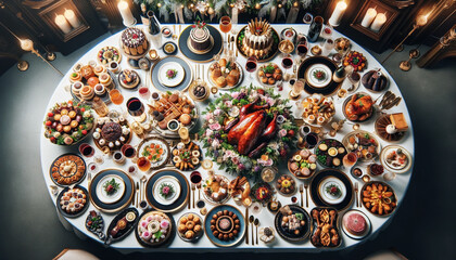Grand Banquet Feast with Luxurious Roast and Opulent Dishes for Elegant Food Photography