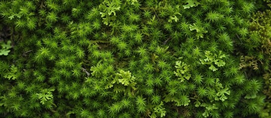 Top view green moss nature texture background. AI generated image - obrazy, fototapety, plakaty