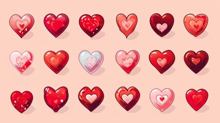 Collection of illustrated hearts icons generative ai