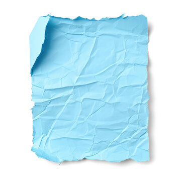 Crumpled Blue Paper Texture png file of isolated cutout object with shadow on transparent background.
