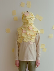 Man Standing in Front of Wall Covered in Sticky Notes