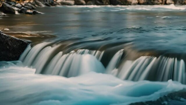 A Small Waterfall Flowing Over Rocks Into a River - Nature Video