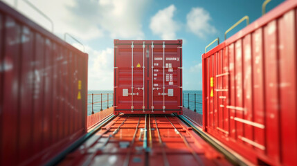 A closeup of a container being loaded onto a ship emphasizing the security and protection that containers provide for goods during transportation reducing the risk of damage - obrazy, fototapety, plakaty