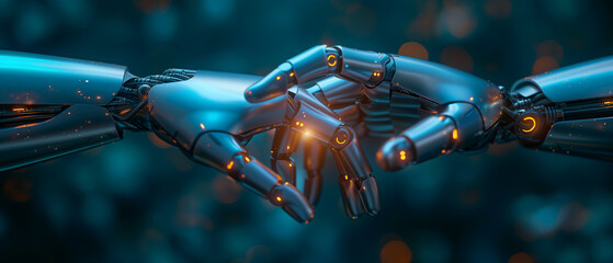 Fototapeta premium New technologies, Artificial intelligence, world of the future, Robot hands
