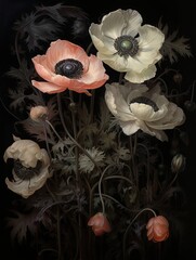 Dark floral print, wildflowers wall art, black botanical print, floral wall art, dark botanical art, flower wall art, digital prints