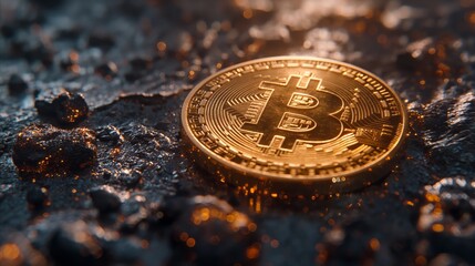A bitcoin in futuristic style. Cryptocurrency bitcoin the future coin. Concept of bitcoin as world future currency. Crypto exchange. Electronic cryptocurrency and modern technology. Future image. BTC