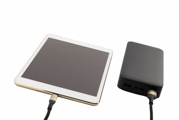 Tablet and portable battery close-up