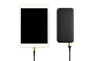 tablet and portable battery close-up
