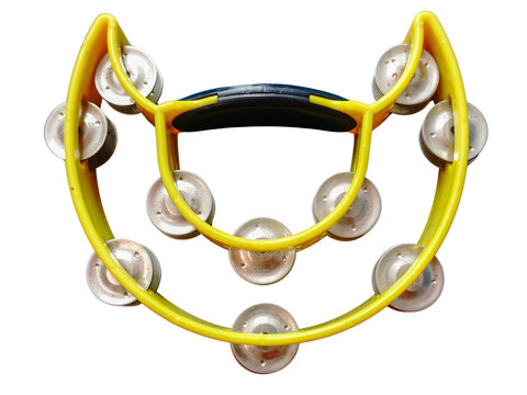 Yellow tambourine isolated on white background. clipping path