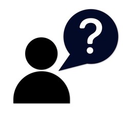 Person with question icon on a white background.
