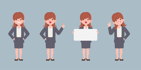 Business woman, manager character set, corporate business bundle, different poses, emotions, various office situations. Vector flat style cartoon character isolated.