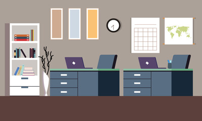 Modern coworking area office interior illustration