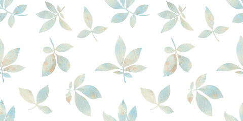seamless botanical pattern, watercolor leaves and branches, illustration of graceful twigs, abstract art background for design