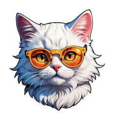 white cat face sticker wearing glasses