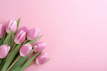 Fototapeta premium Pink tulips with room for text created with Generative AI technology