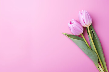 Obraz premium Pink tulips with room for text created with Generative AI technology