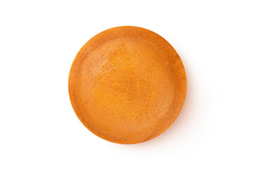 Top view of One plain pancake isolated on white background.
