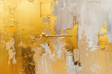 Abstract modern painting on canvas with oil and acrylic featuring gold bronze beige and white...
