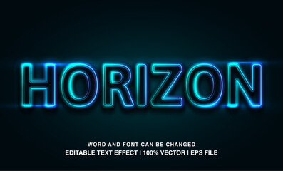 Horizon editable text effect template, blue neon light futuristic style, premium vector