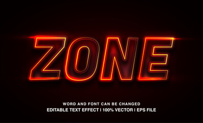 Zone editable text effect template, red neon light futuristic style, premium vector