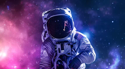 Plexiglas foto achterwand 3d render of surreal astronaut in the space with milky way background. © Spaces