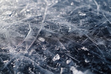 Close up of ice texture on outdoor rink in Montreal Canada
