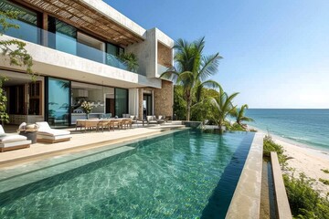 Luxury beach house with infinity pool and sea view.