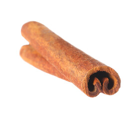 One aromatic cinnamon stick isolated on white