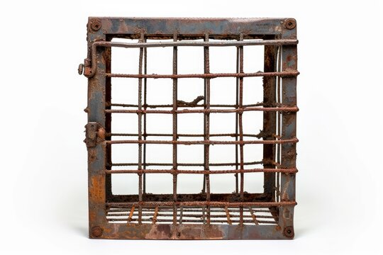 White background square iron cage isolated