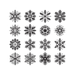 set minimal Snowflakes vector snow vector icon silhouette vector illustration