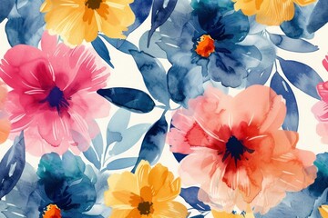 Fototapeta na wymiar watercolor flower pattern background - generative ai