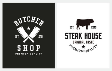 Butcher Shop and Steak House logo design vintage inspiration