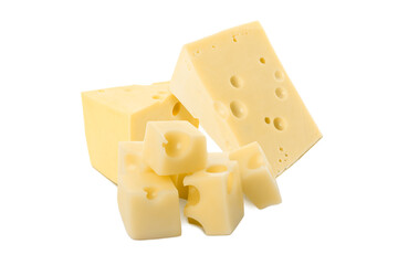 Fresh cheese isolated on white, set of pieces