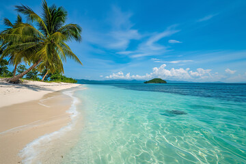 Fototapeta na wymiar A beautiful view in the Maldives, sea, beach and palm trees