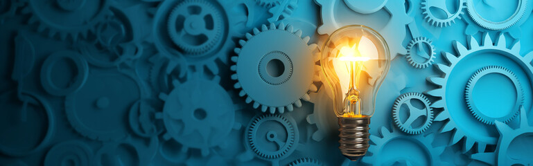 Illuminating light bulb and gears, business life concept